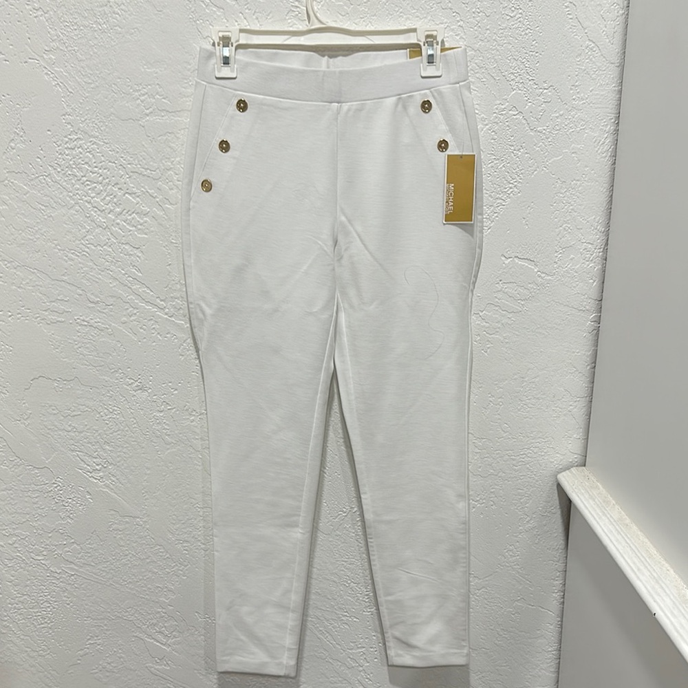 White Button-Detail Pants